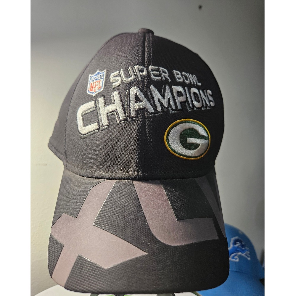 Reebok Hat Mens OSFA Black Packers Super Bowl XLV Champions FitMax70 Embroidered